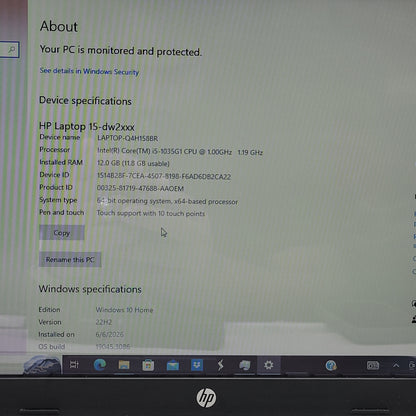 HP Laptop 15-DW2025CL 15.6" i5-1035G1 1.9GHz 12GB RAM 1TB HDD