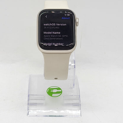 GPS Only Apple Watch SE 2nd Gen 40MM Starlight Aluminum Sport Band MXEF3LL/A