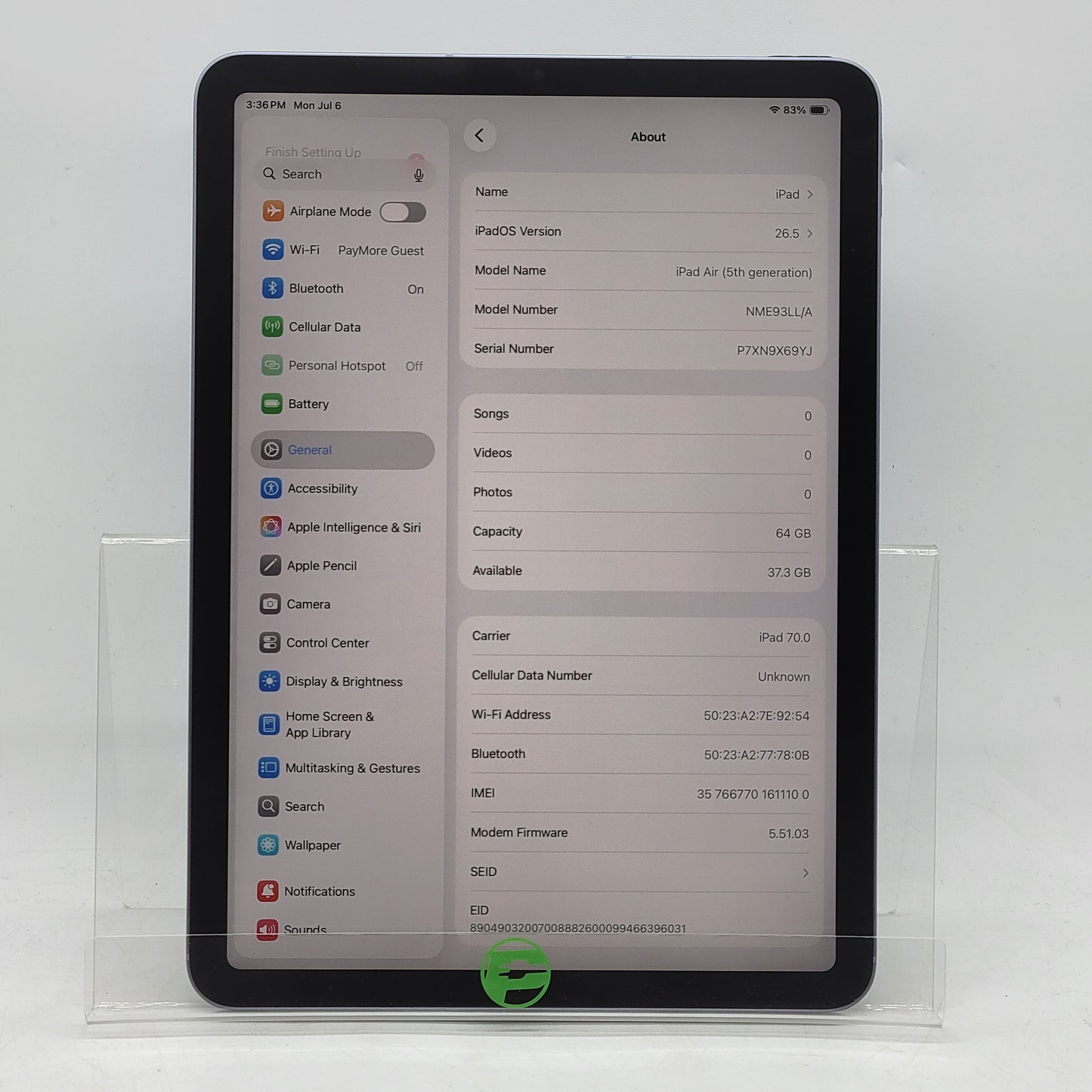 Factory Unlocked Apple iPad Air 5th Gen 64GB Purple NME93LL/A