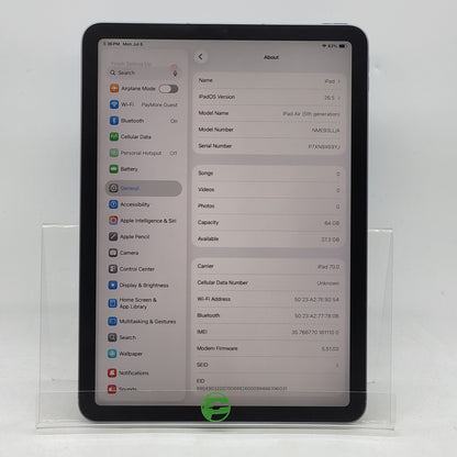 Factory Unlocked Apple iPad Air 5th Gen 64GB Purple NME93LL/A