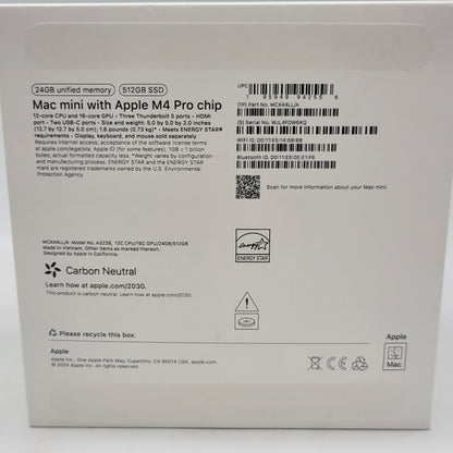 2024 Apple Mac Mini M4 Pro 4.4GHz 24GB RAM 512GB SSD Silver A3239