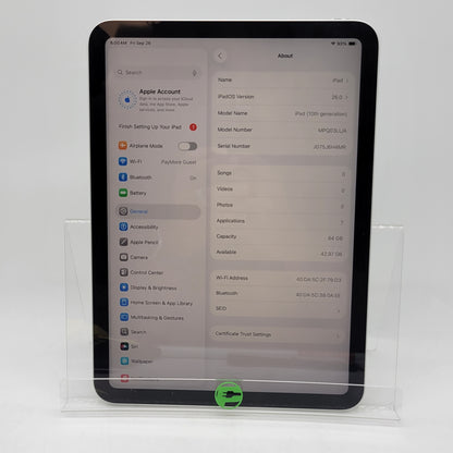 WiFi Only Apple iPad 10th Gen 64GB Silver MPQ03LL/A