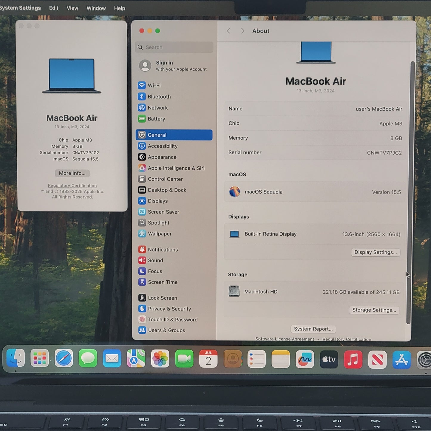 2024 Apple MacBook Air 13.6" M3 8C GPU 4.0GHz 8GB RAM 256GB SSD A3113
