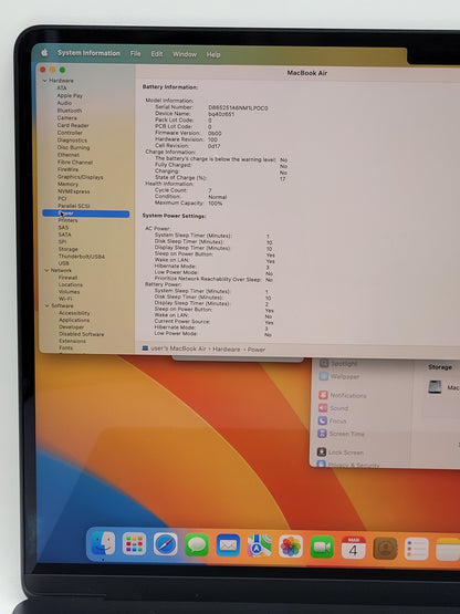 2025 Apple MacBook Air 15" M4 10C GPU 4.5GHz 16GB RAM 256GB SSD A3241