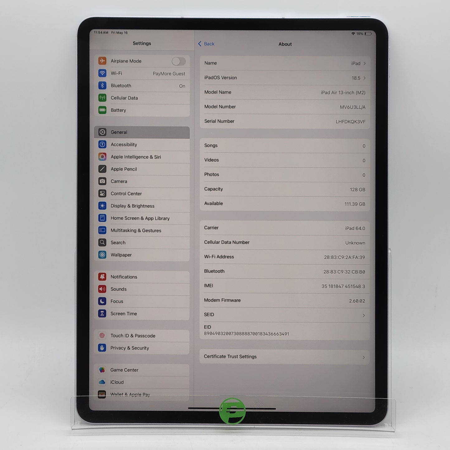 Factory Unlocked Apple iPad Air 13" M2 128GB Purple  MV6U3LL/A