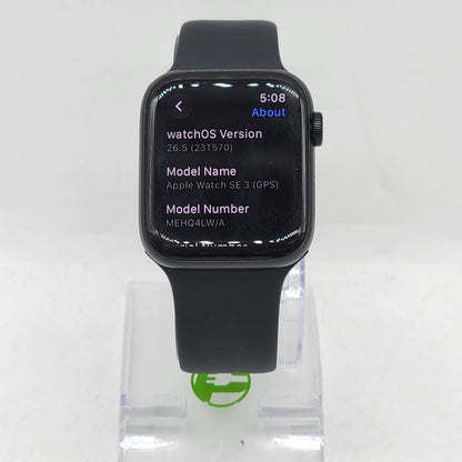 GPS Only Apple Watch SE 3 44MM Midnight Aluminum Black Sport Band MEHQ4LW/A