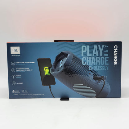 New JBL Charge 5 Portable Waterproof Bluetooth Speaker Blue JBLCHARGE5BLUAM