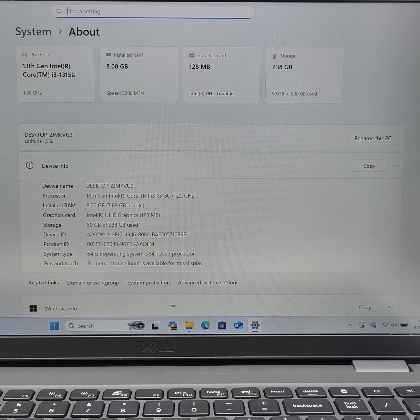 Dell Latitude 3550 15.6" i3-1315U 1.2GHz 8GB RAM 256GB SSD
