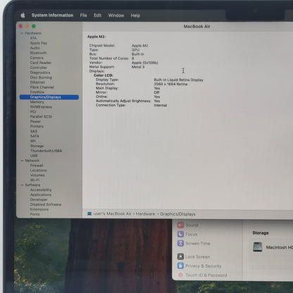 2022 Apple MacBook Air 13.6" M2 8 Core 3.5GHz 16GB RAM 256GB SSD A2681