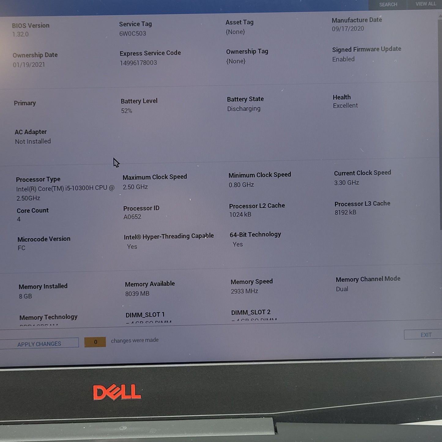 Dell G3 3500 15.6" i5-10300H 2.5GHz 8GB RAM 512GB SSD GeForce GTX 1650 Ti