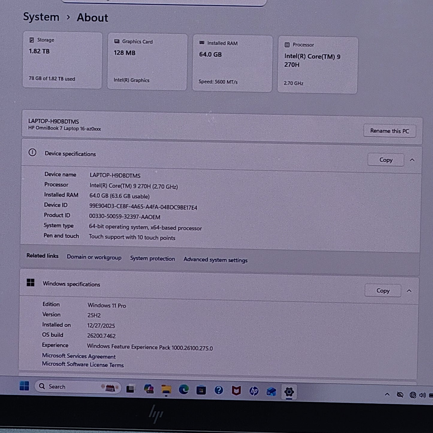 HP OmniBook 7 16-AZ0595C1 16" Intel Core 9 270H 2.7GHz 64GB RAM 2TB SSD
