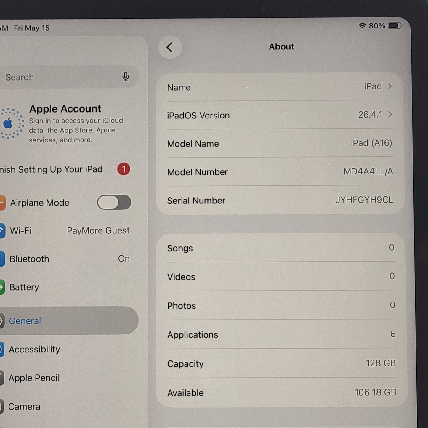 WiFi Only Apple iPad 11" (A16) 128GB Blue MD4A4LL/A