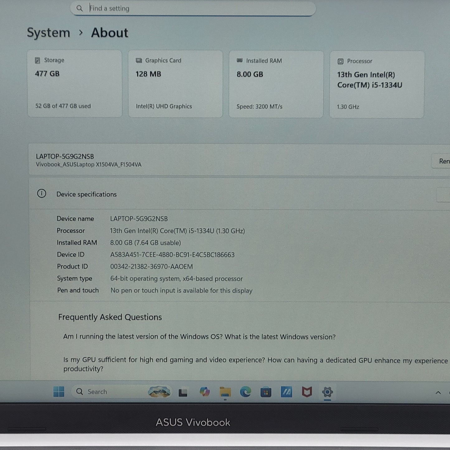 Asus Vivobook 15 F1504V 15.6" i5-1334U 1.3GHz 8GB RAM 512GB SSD