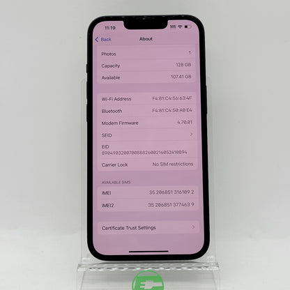 Factory Unlocked Apple iPhone 13 128GB Midnight MLML3LL/A